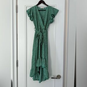 PY Green Floral Wrap Dress‎